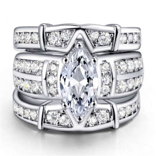 3- in- 1 Exquisite Deluxe Olive Cut Natural White Sapphire Ring AAA Cubic Zirconia Jewelry 925 Sterl